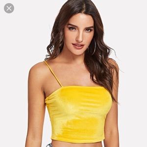 A yellow velvet Shein tank top.